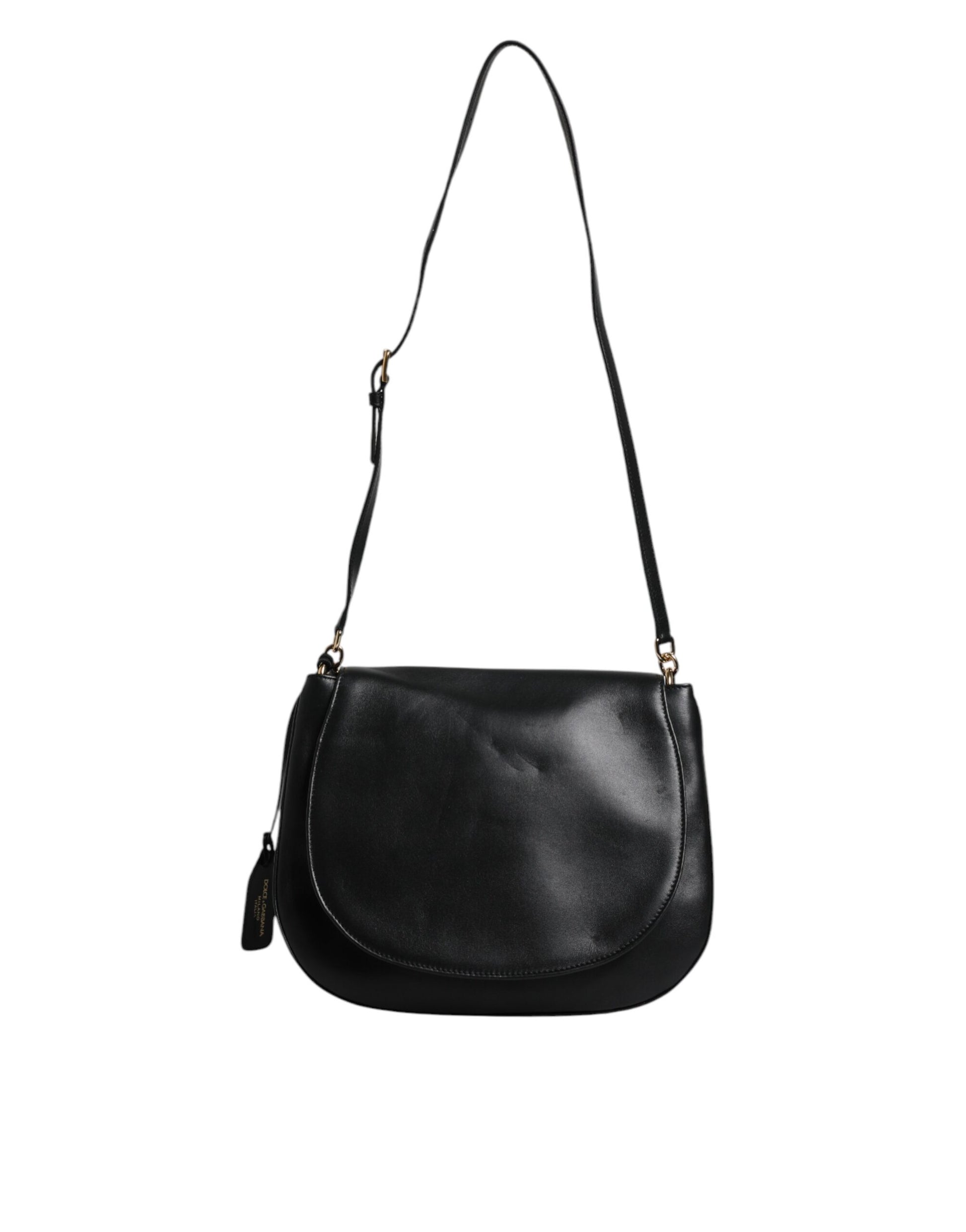 Black leather crossbody bag with gold hardware