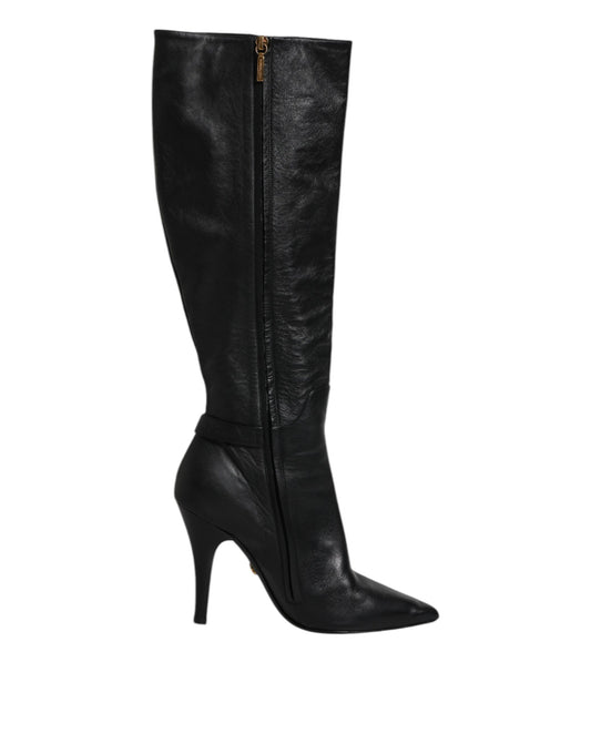 Black leather knee high boot