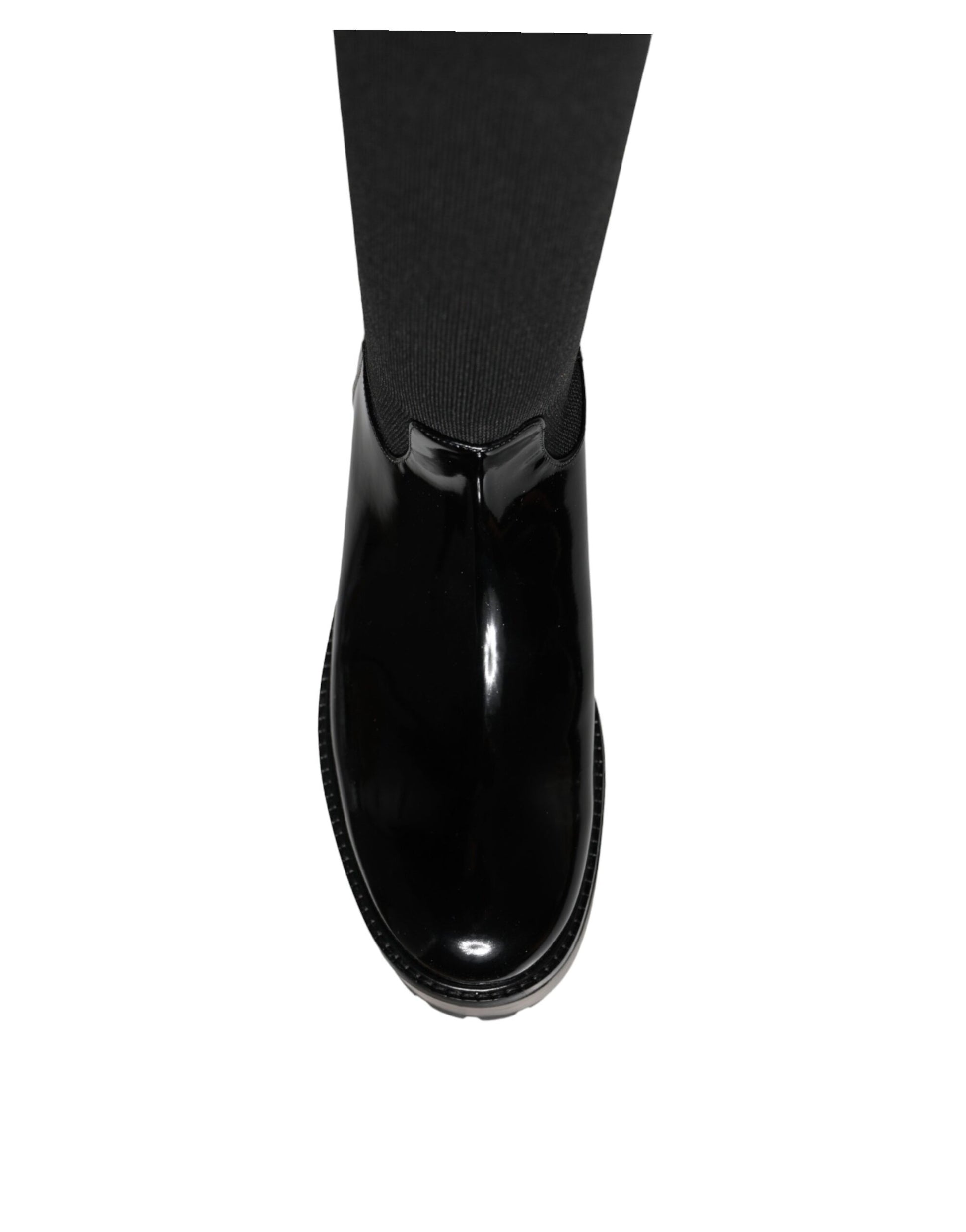Black leather boot with shiny finish