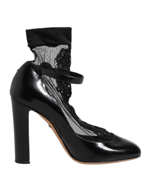 Black high heel shoes with lace detailing