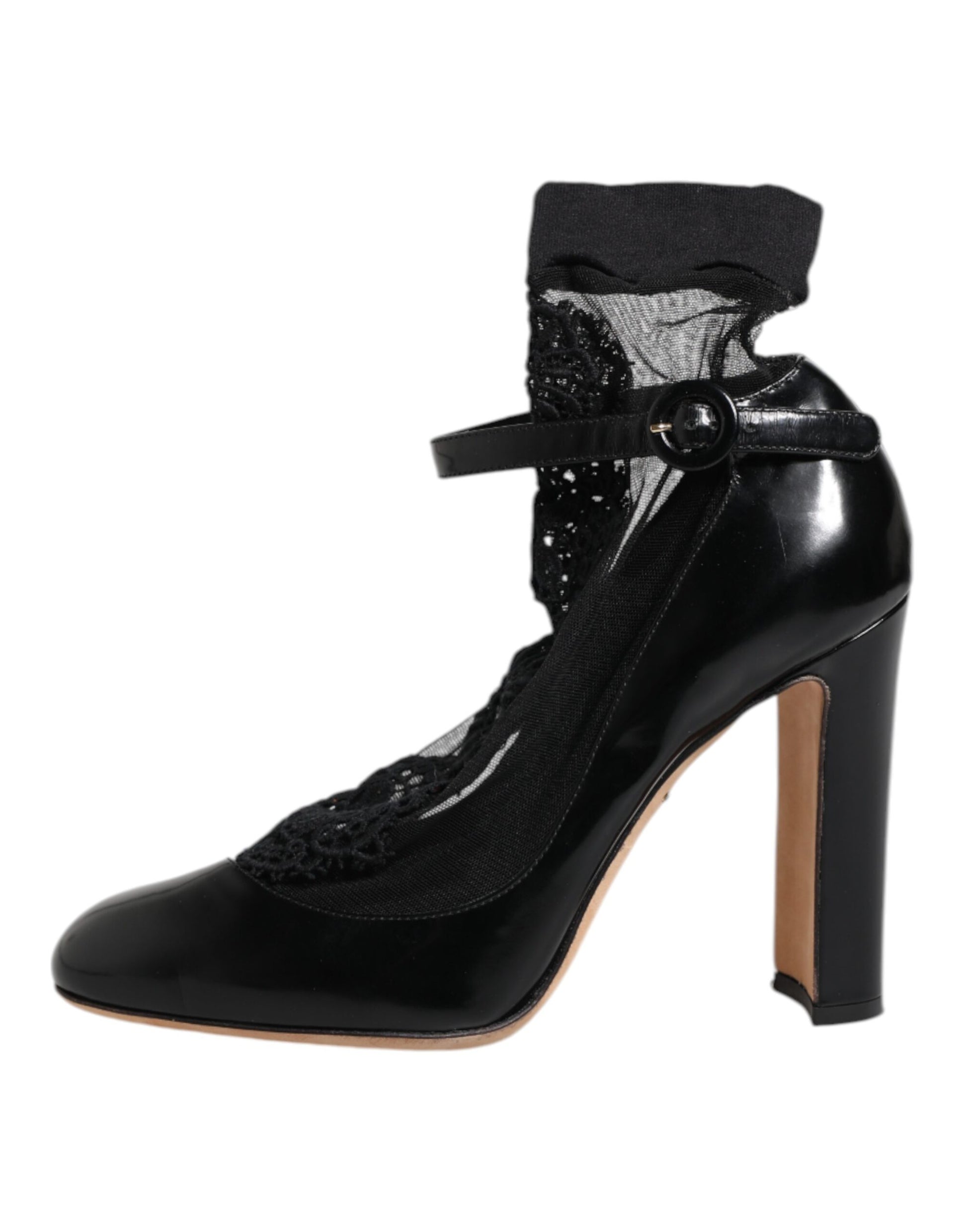 Black high heel boot with buckle detailing