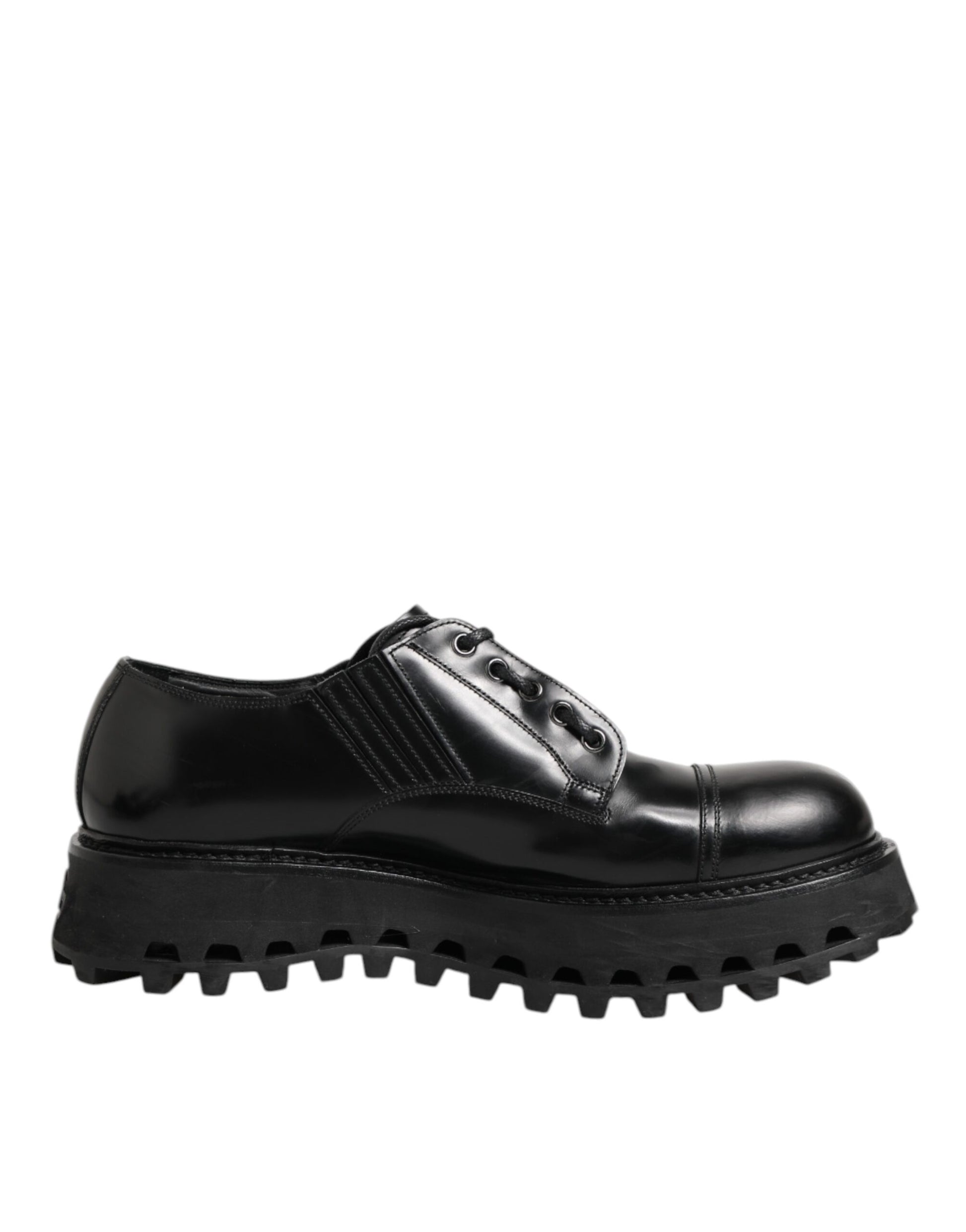 A pair of black leather lace-up dress shoes with a chunky sole, designed by Dolce & Gabbana
