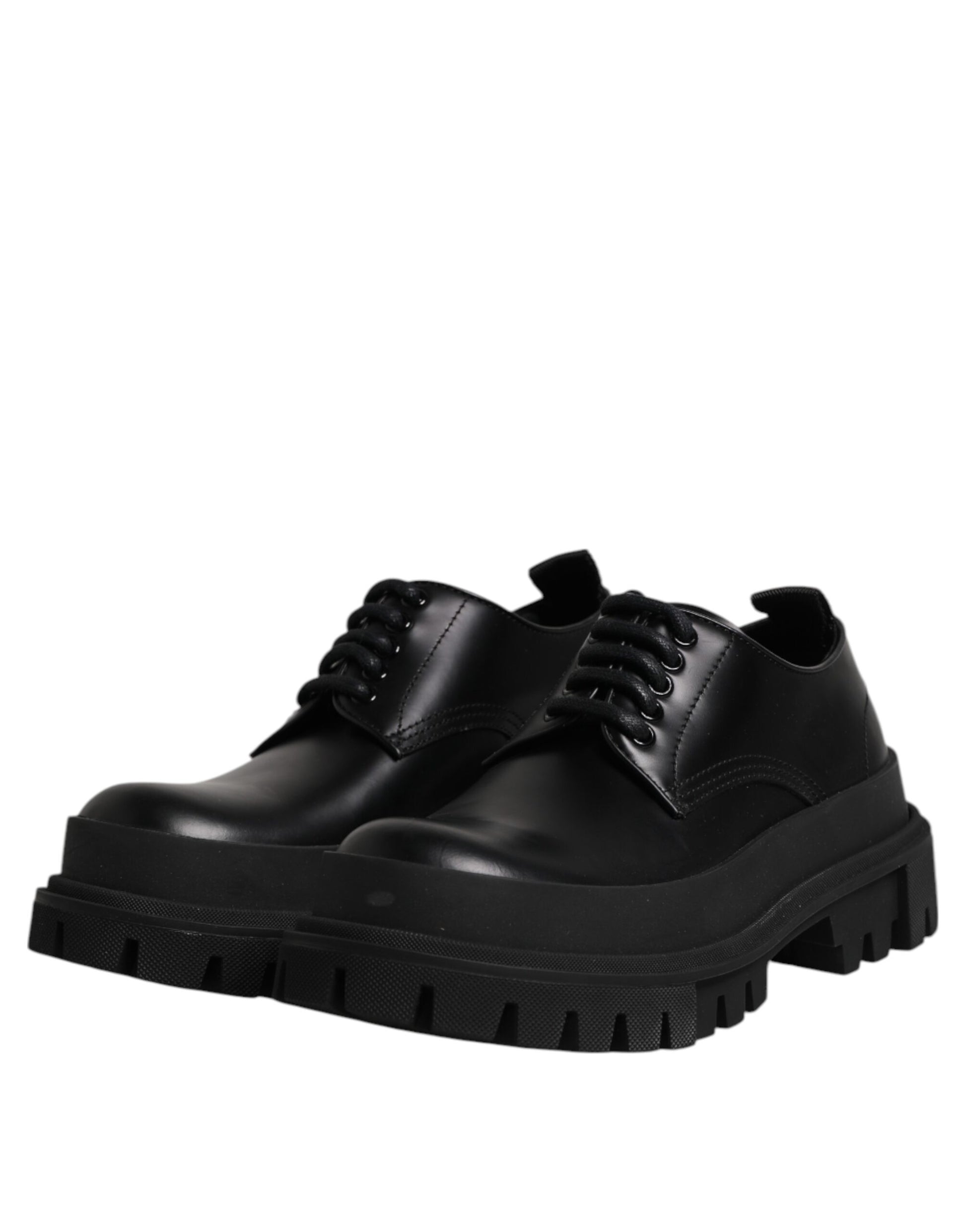 A pair of black leather lace-up dress shoes with a chunky sole, designed by Dolce & Gabbana