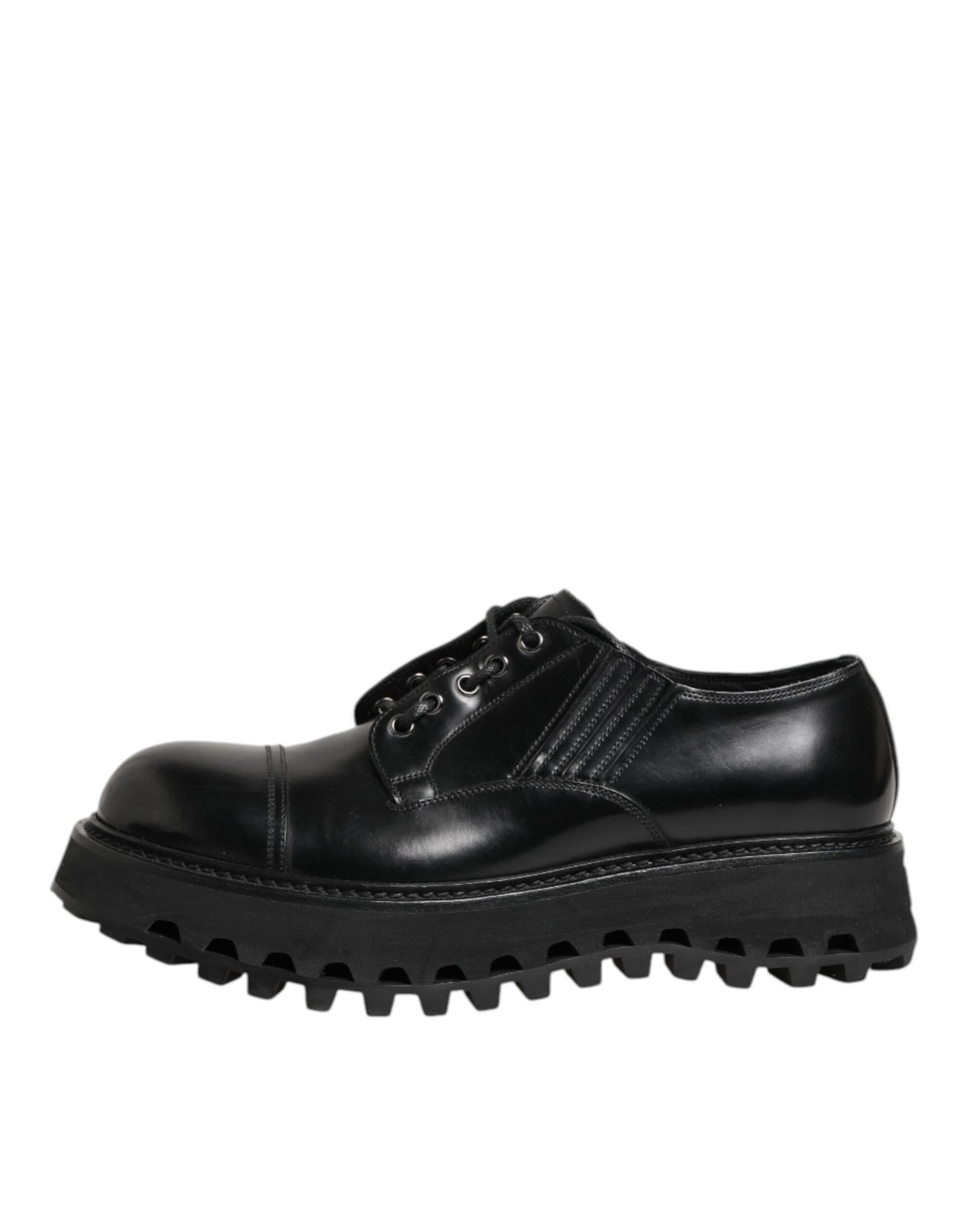 A pair of black leather lace-up dress shoes with a chunky sole, designed by Dolce & Gabbana