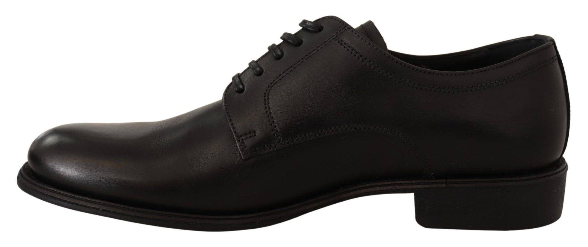 Pair of black dress shoes with laces and a buckle on each side