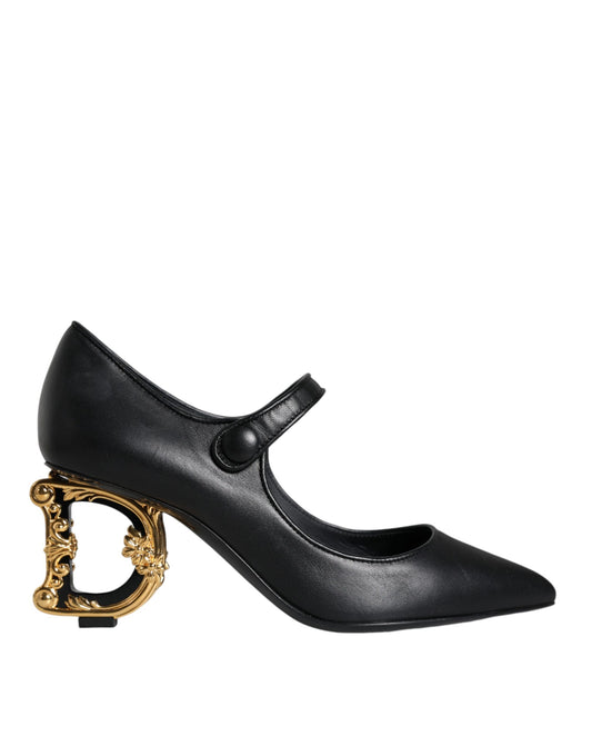 Black shoe with gold buckle