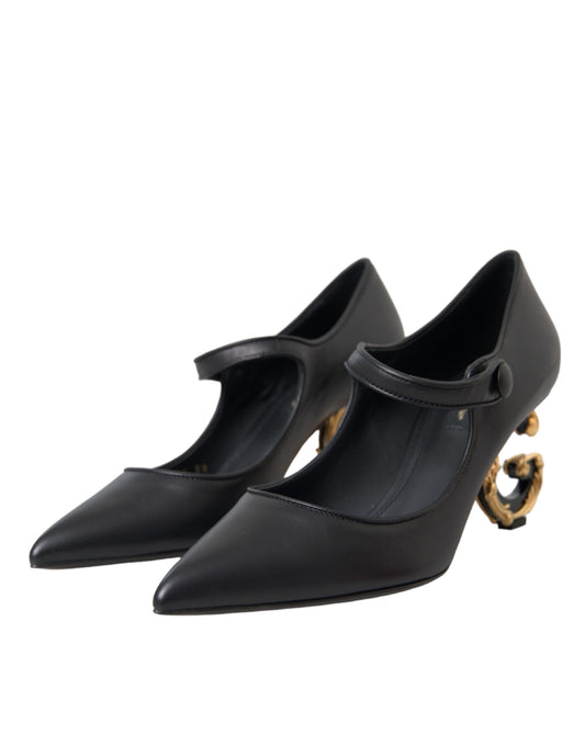 Pair of black women's shoes with heels and straps
