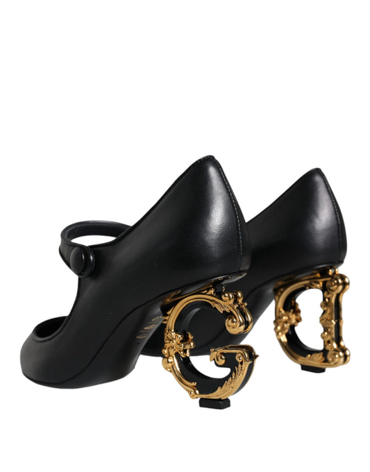 Black high heel shoes with gold buckles