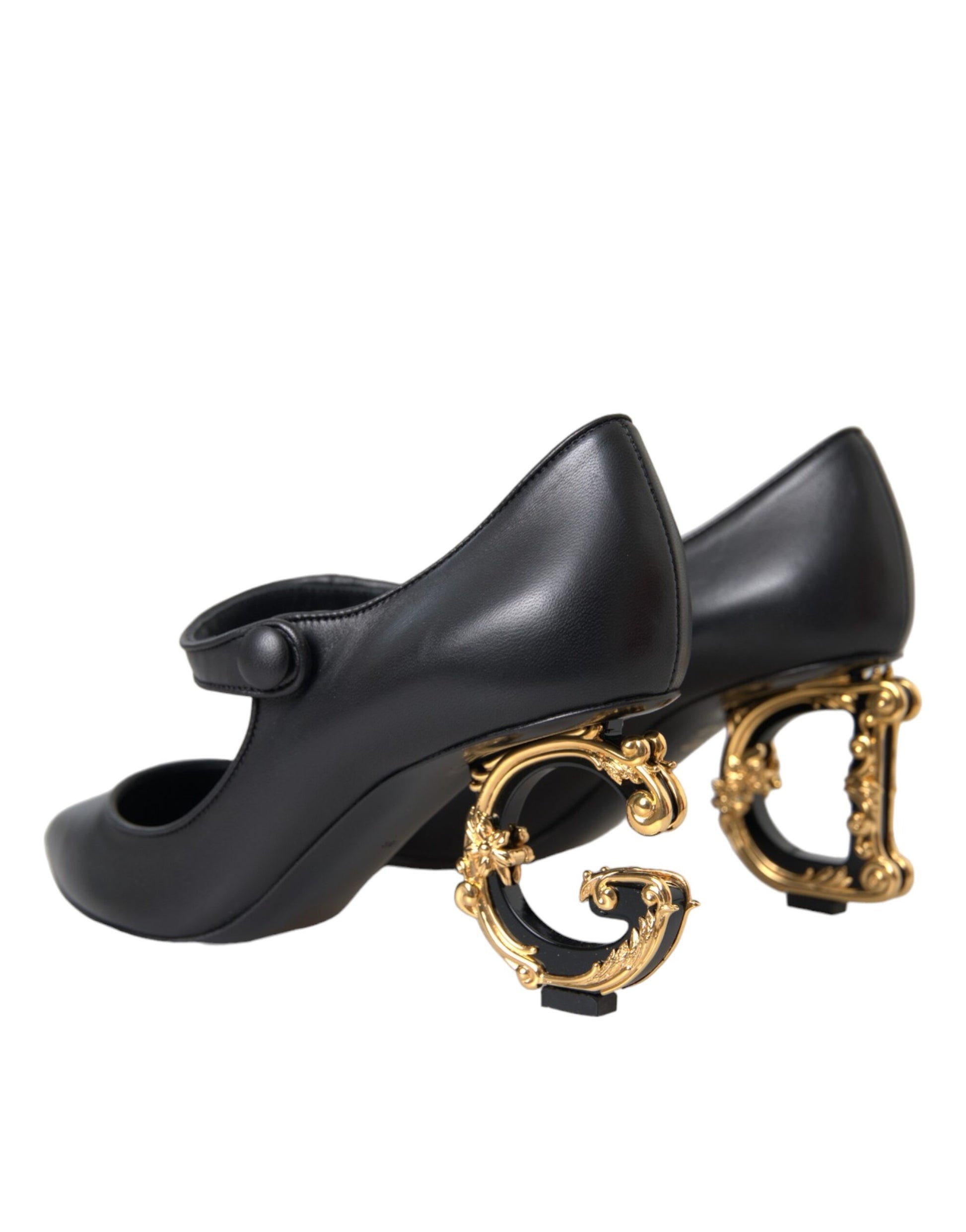 Black shoe with gold accents