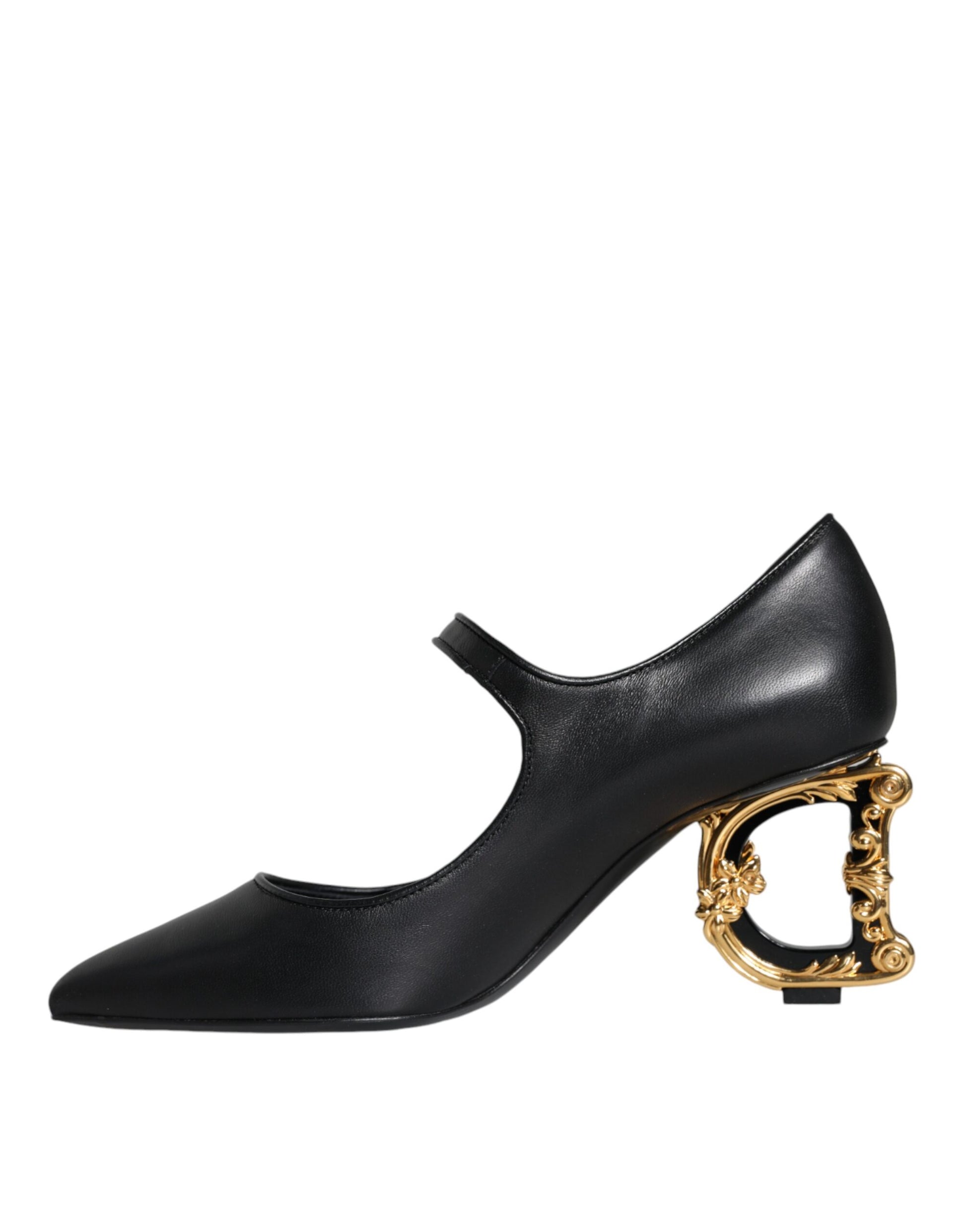 Black high heel shoe with gold accents