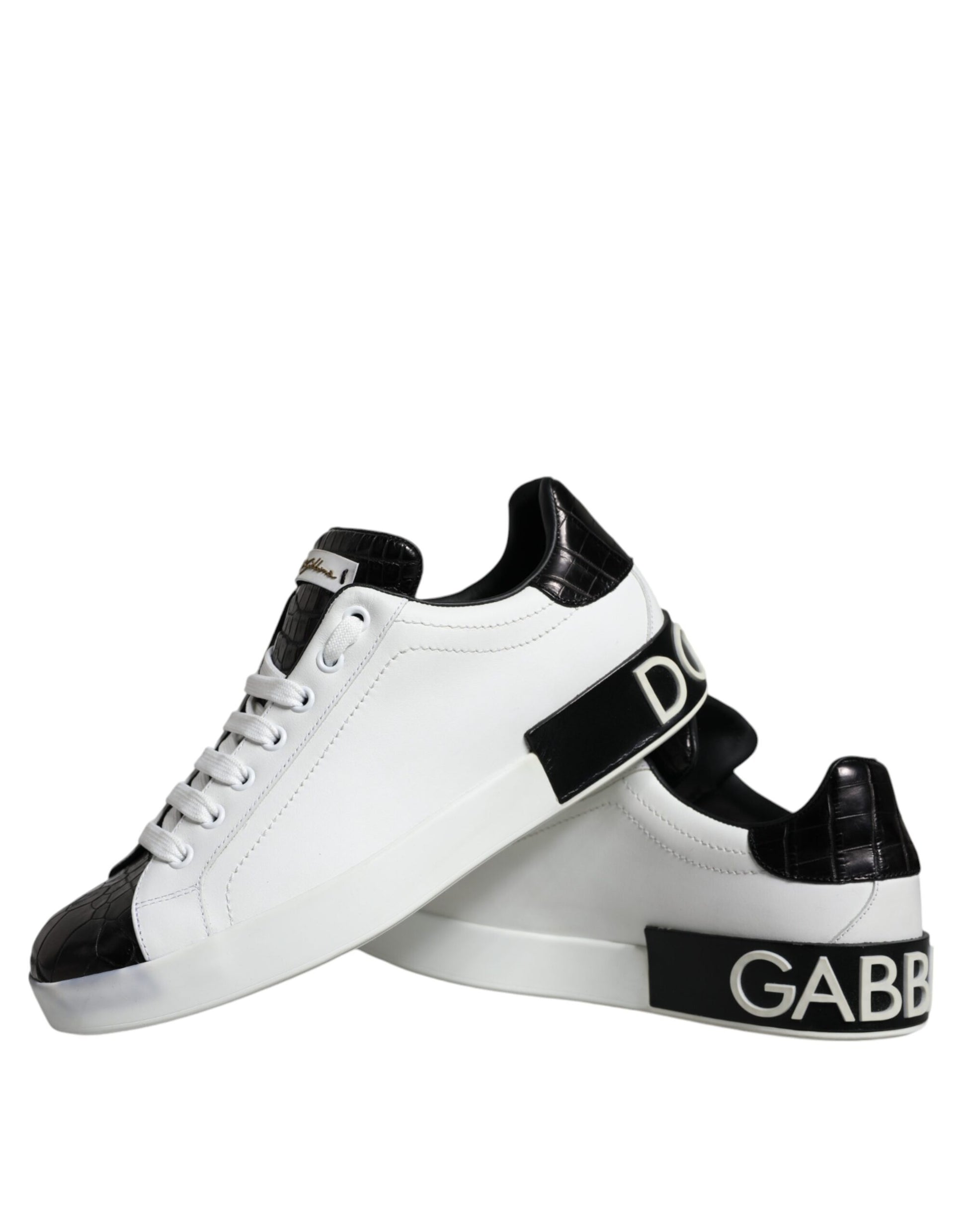 White sneakers with black leather accents and logo, featuring a checkered pattern on the side