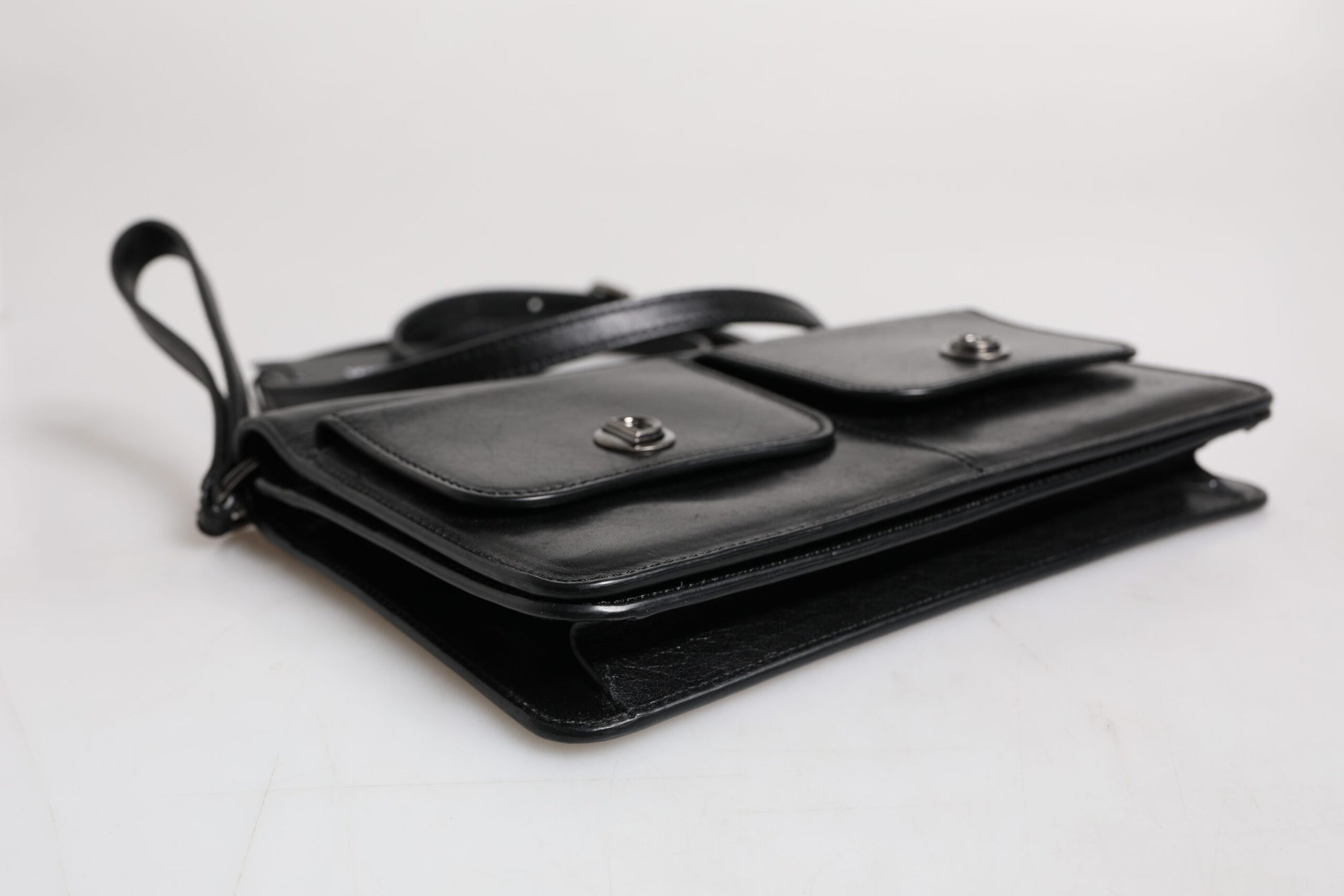 Black leather wallet with two compartments