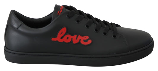 Black sneakers with red love logo on side