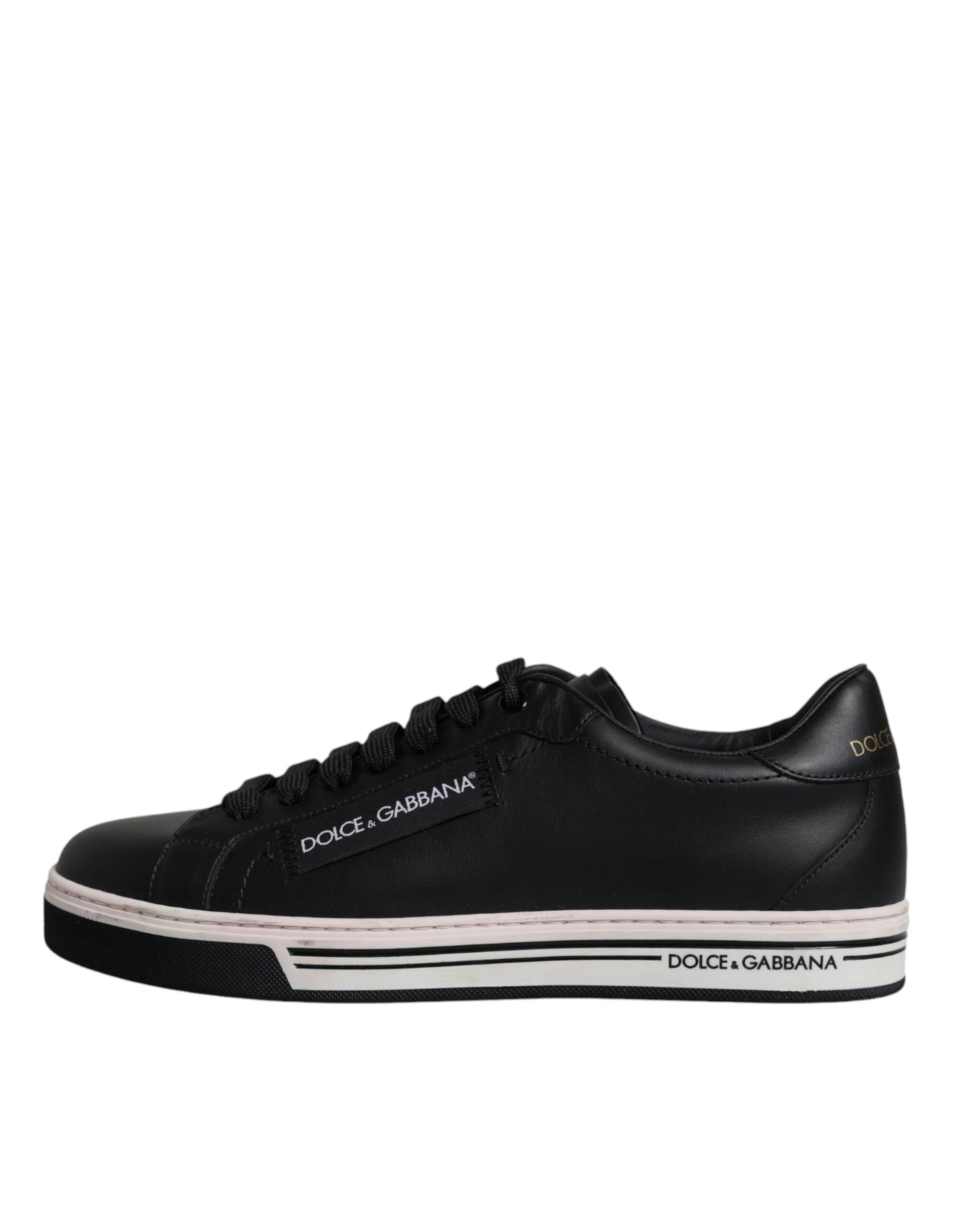 Black sneaker with white sole and laces