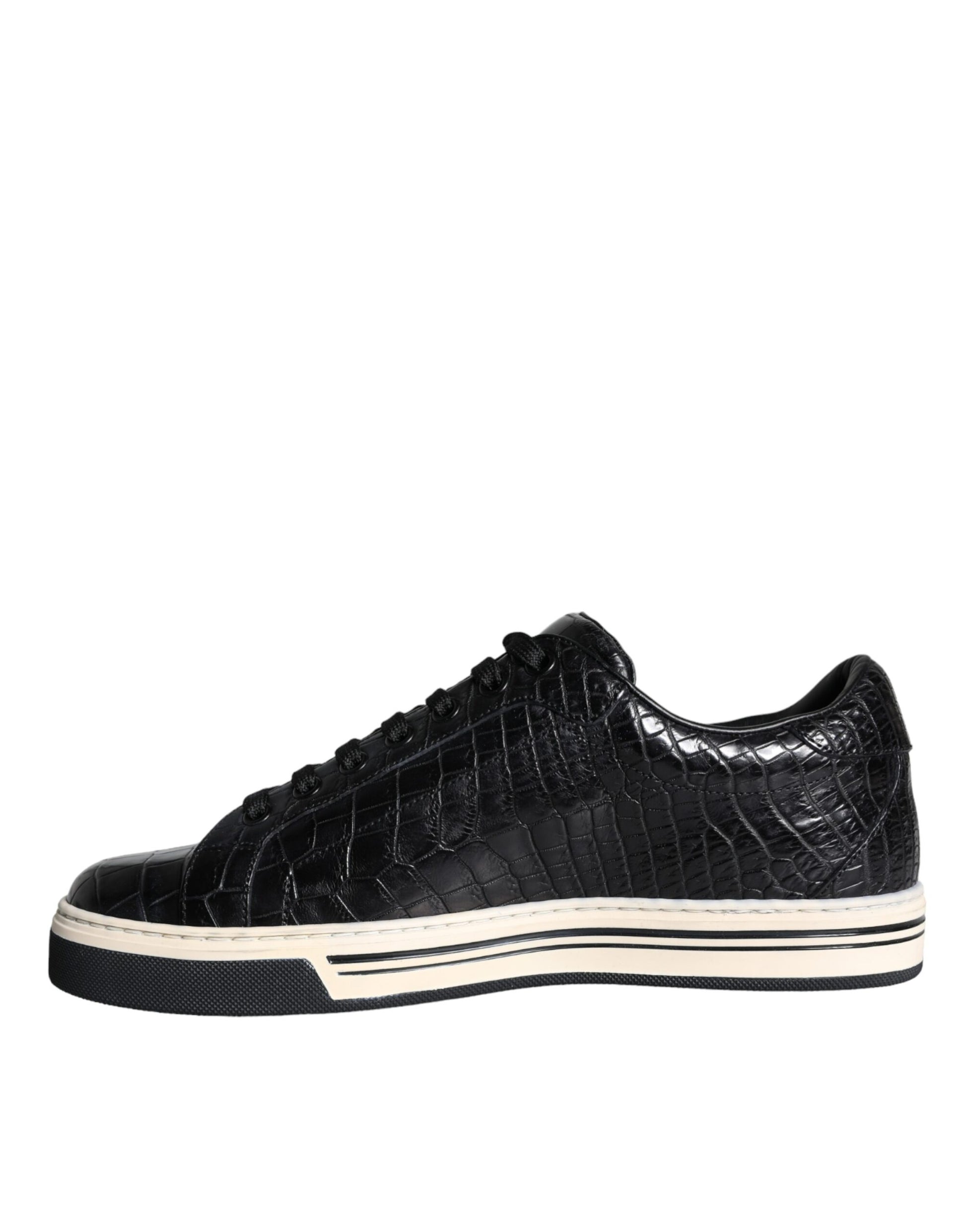 Black sneaker with white sole and laces