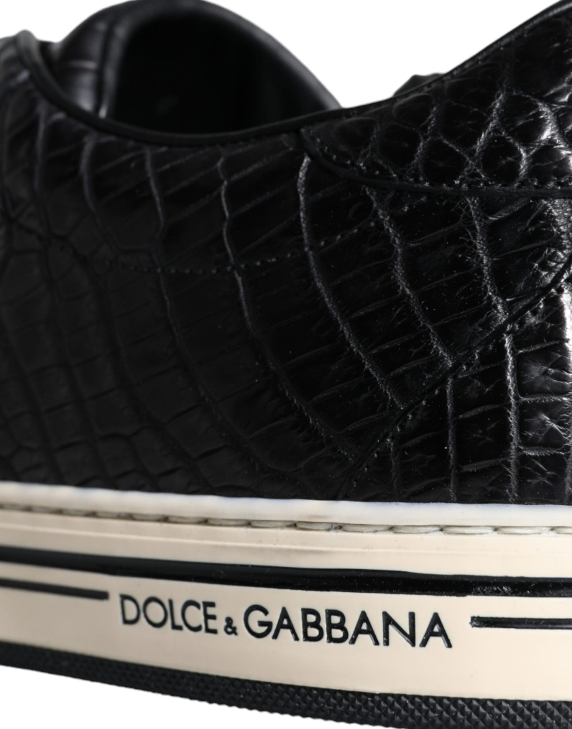 Black and white sneaker with crocodile skin texture on side panels