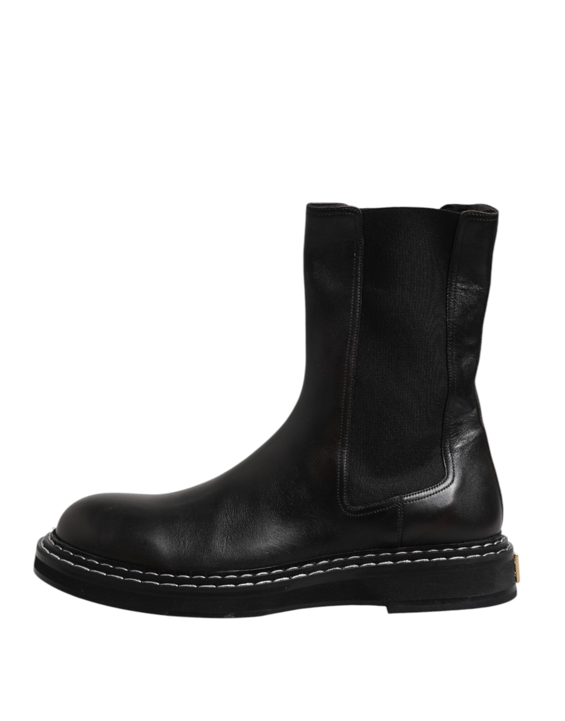 Black leather boot with lace up front