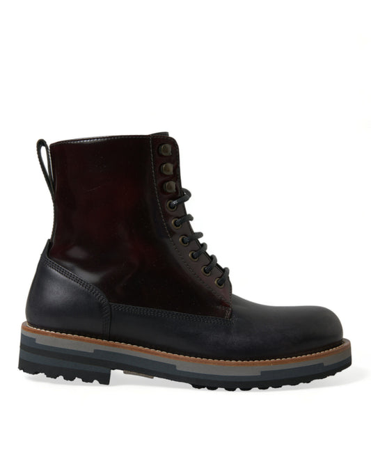 Black leather work boot with laces and rubber sole
