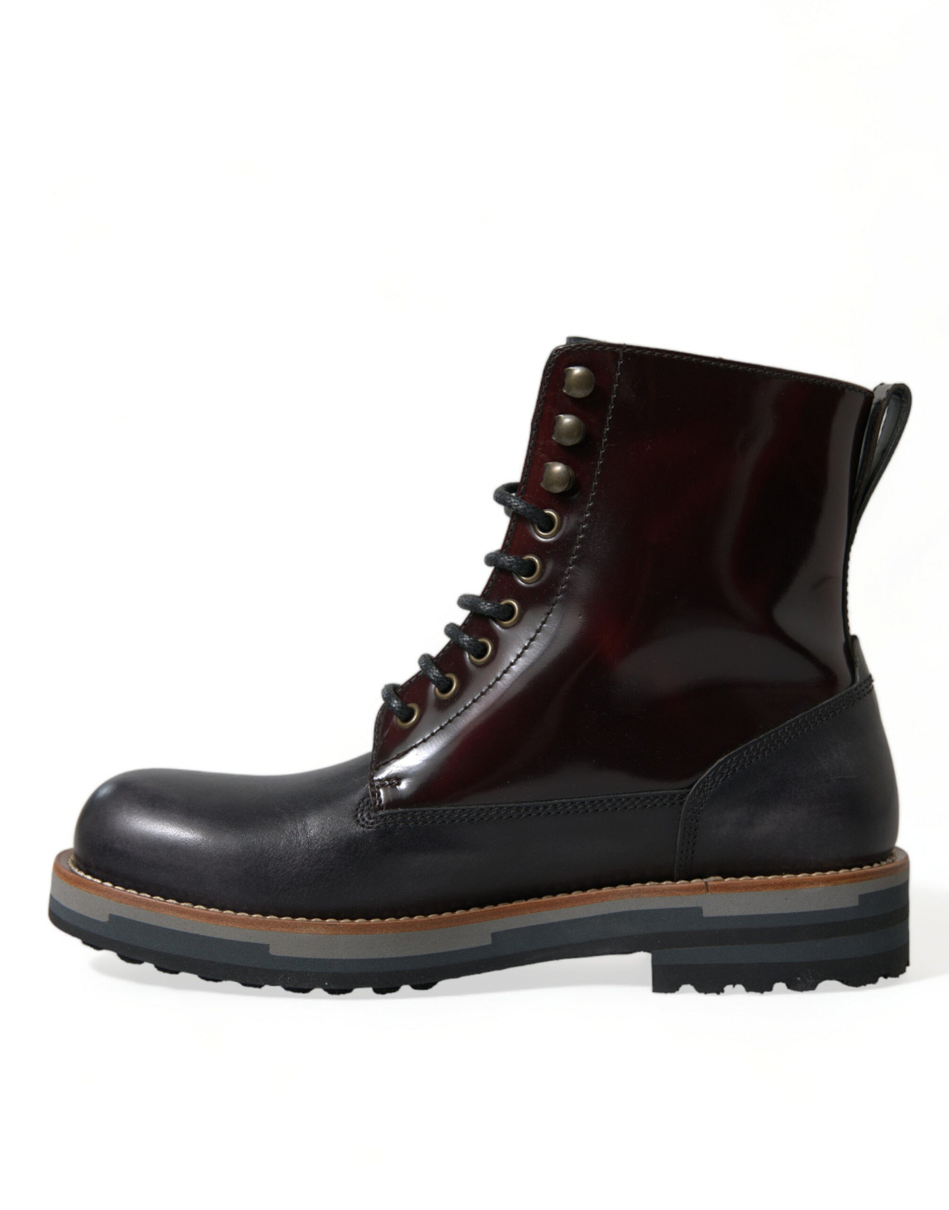 Black leather boot with laces and metal eyelets