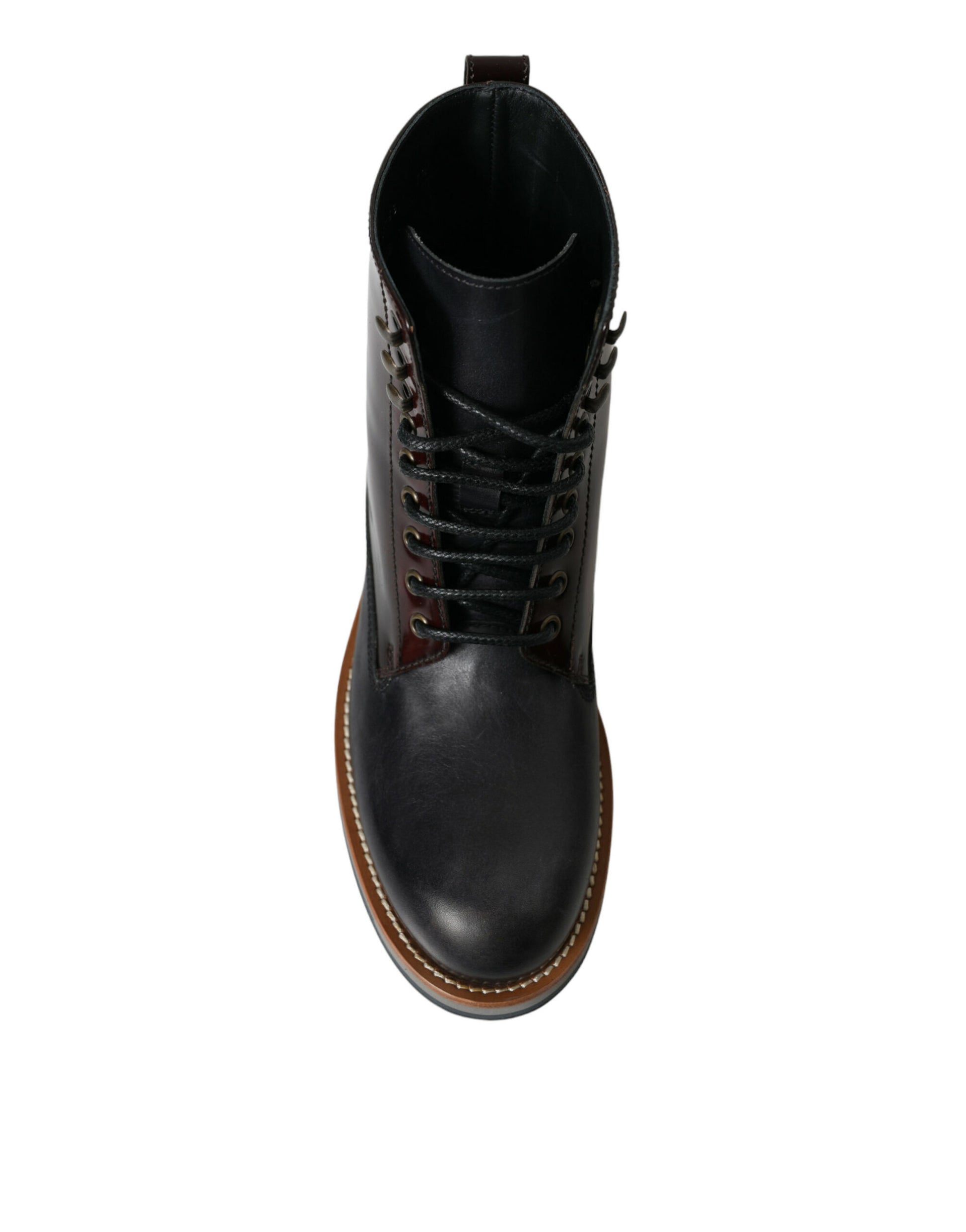 Black leather boot with laces and a heel