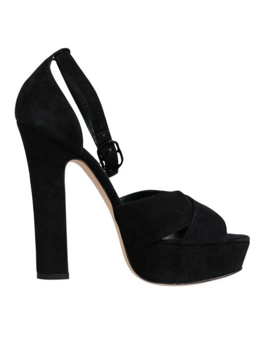 Black high heel shoe with strap detailing
