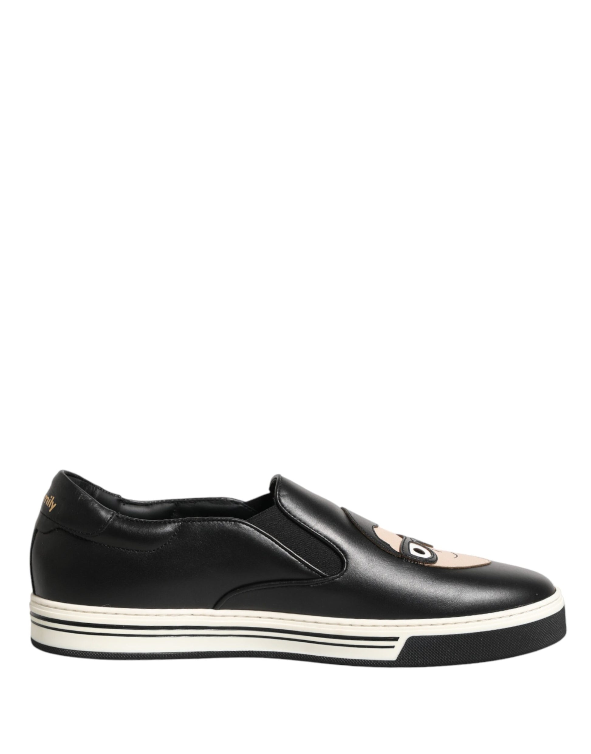 Black leather sneaker with white sole