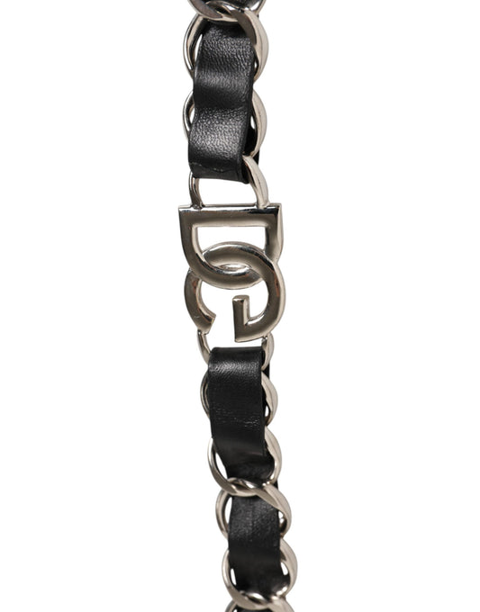 Black leather bracelet with silver clasp