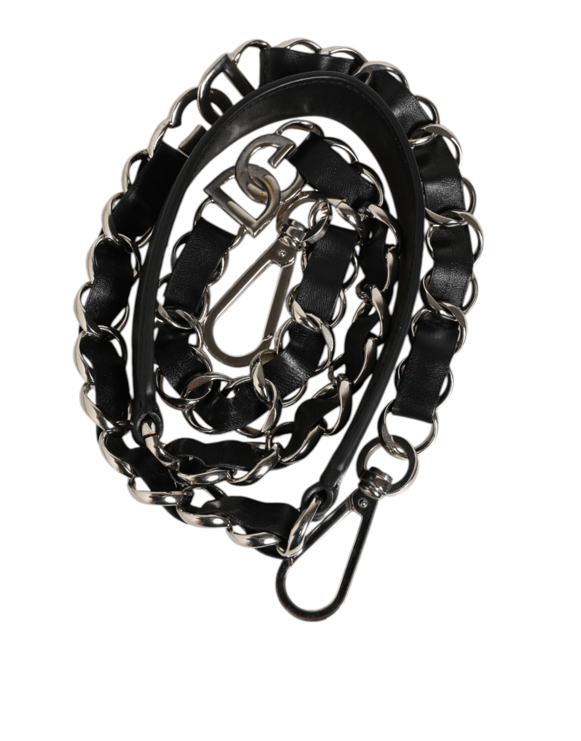 Black leather belt with silver buckle