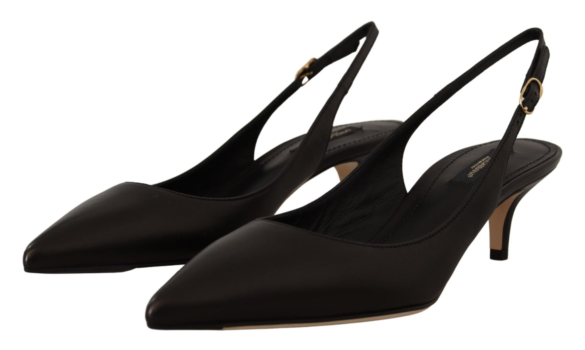 Pair of black women's dress shoes with heels and straps