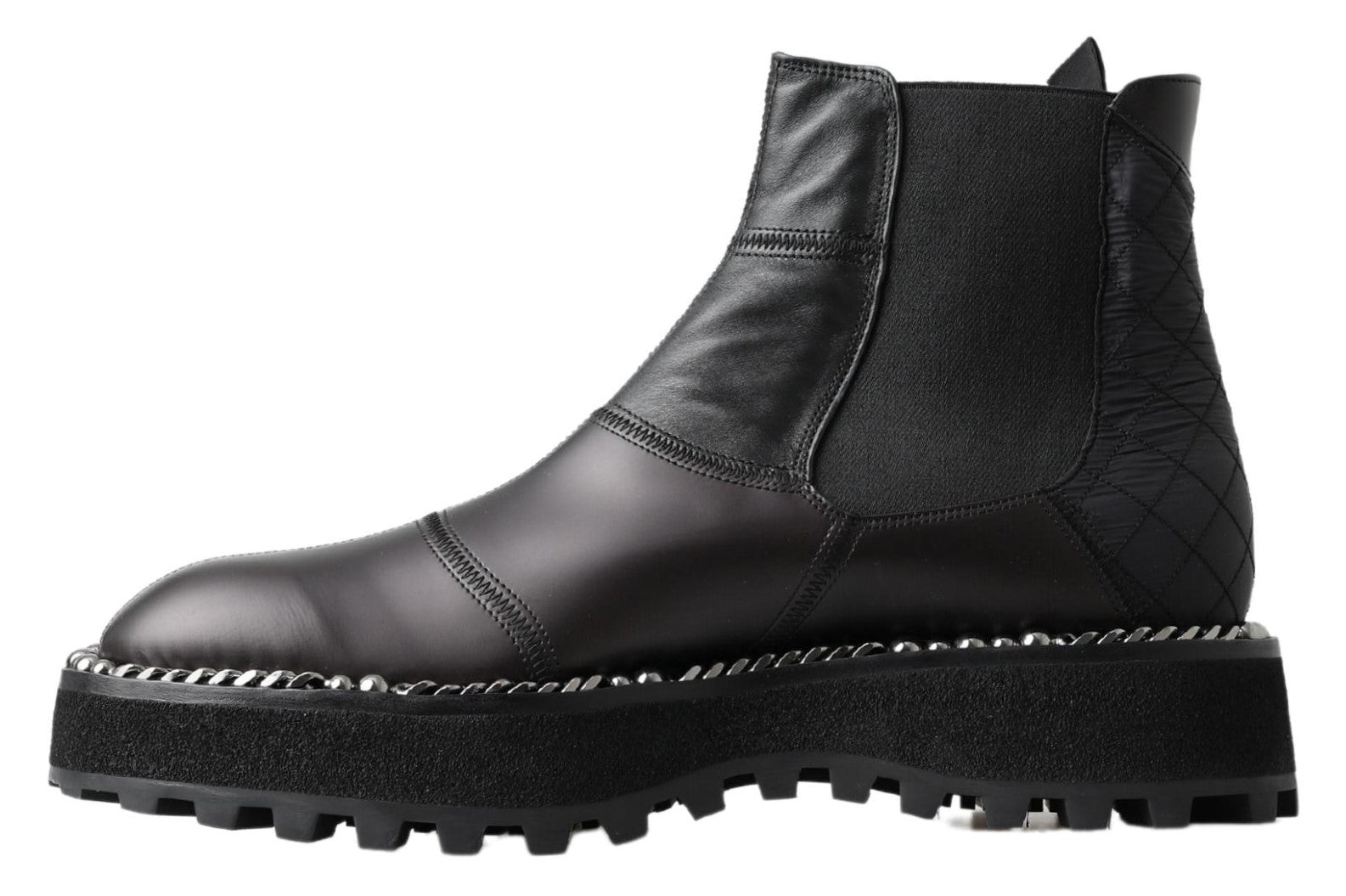 Black leather boot with chunky sole and laces