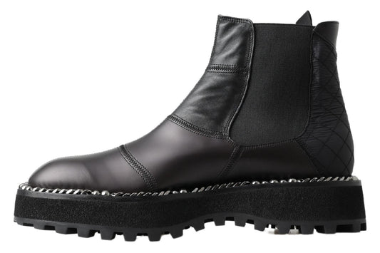 Black leather boot with chunky sole and laces