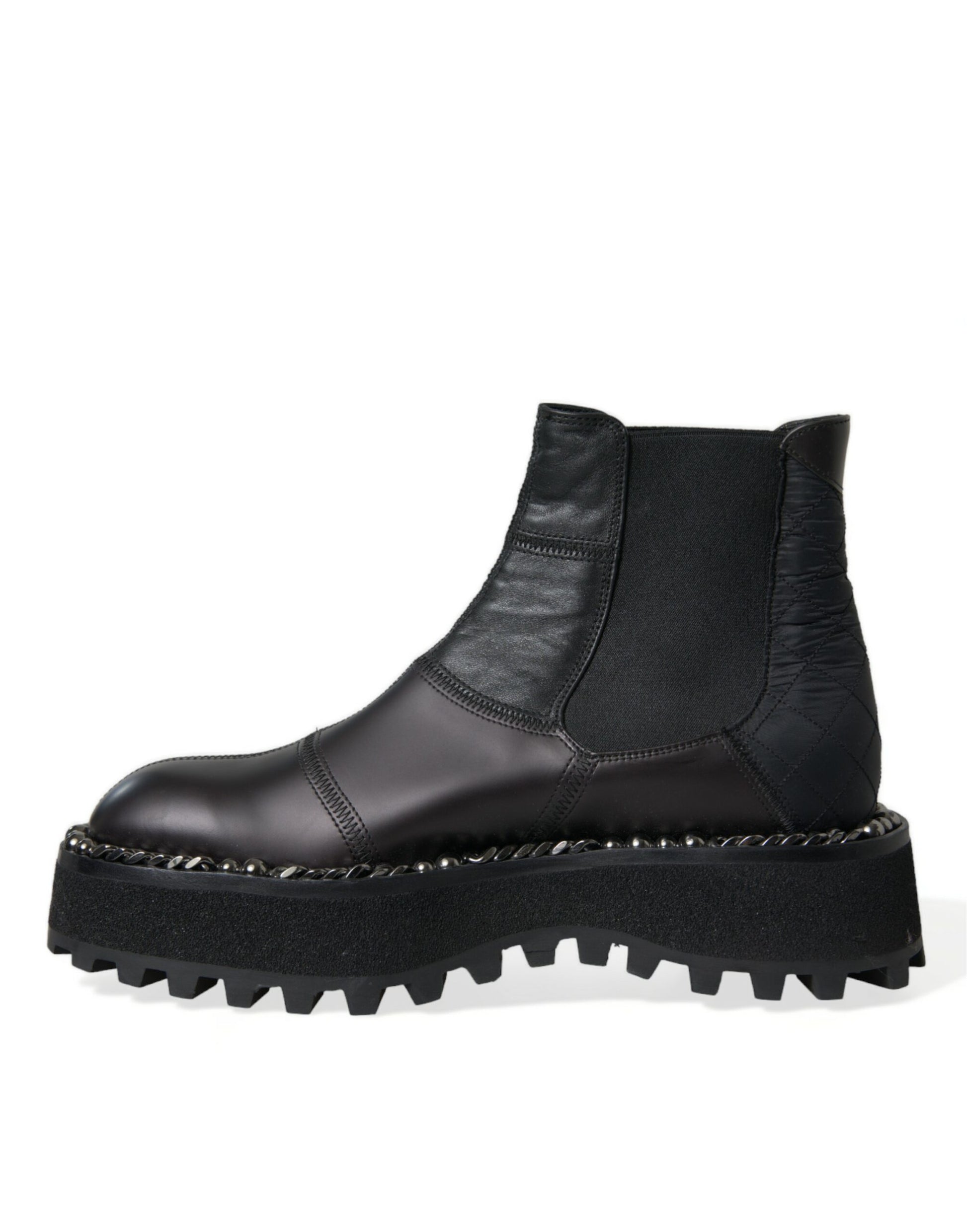 Black leather boot with chunky sole and lace-up front