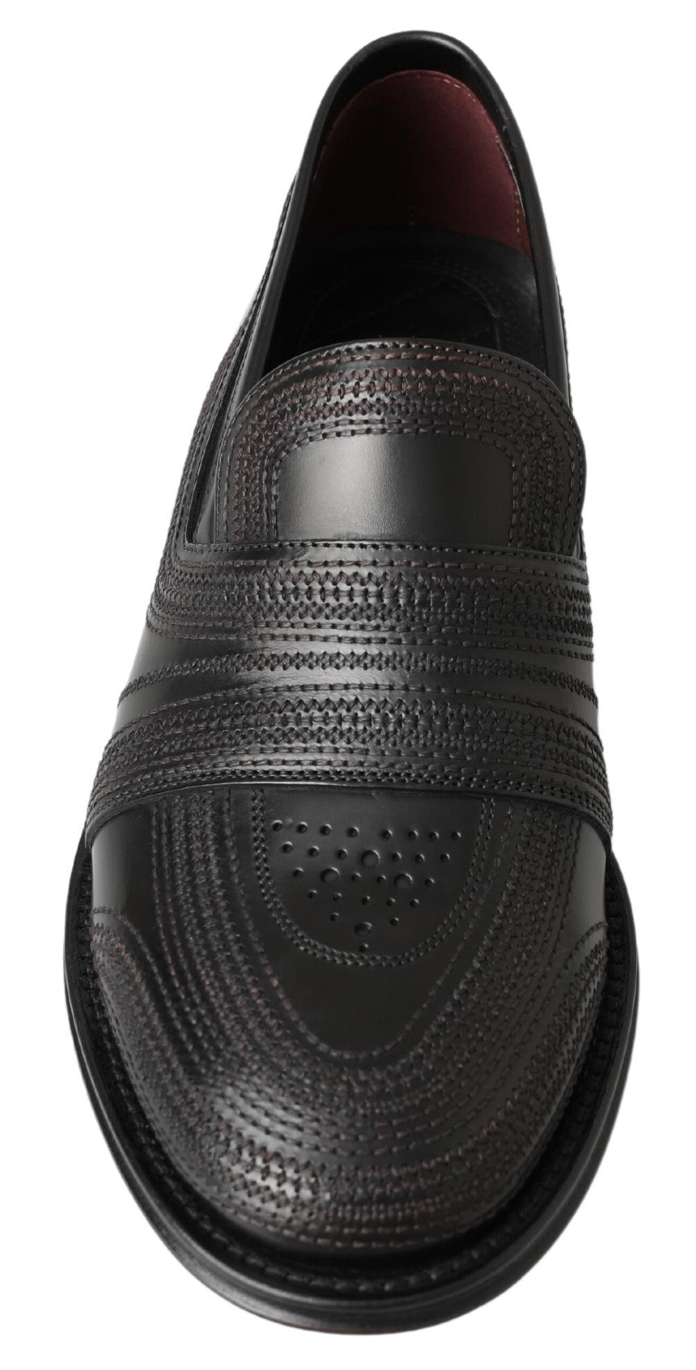 Black leather loafer shoe with embossed design on side and sole