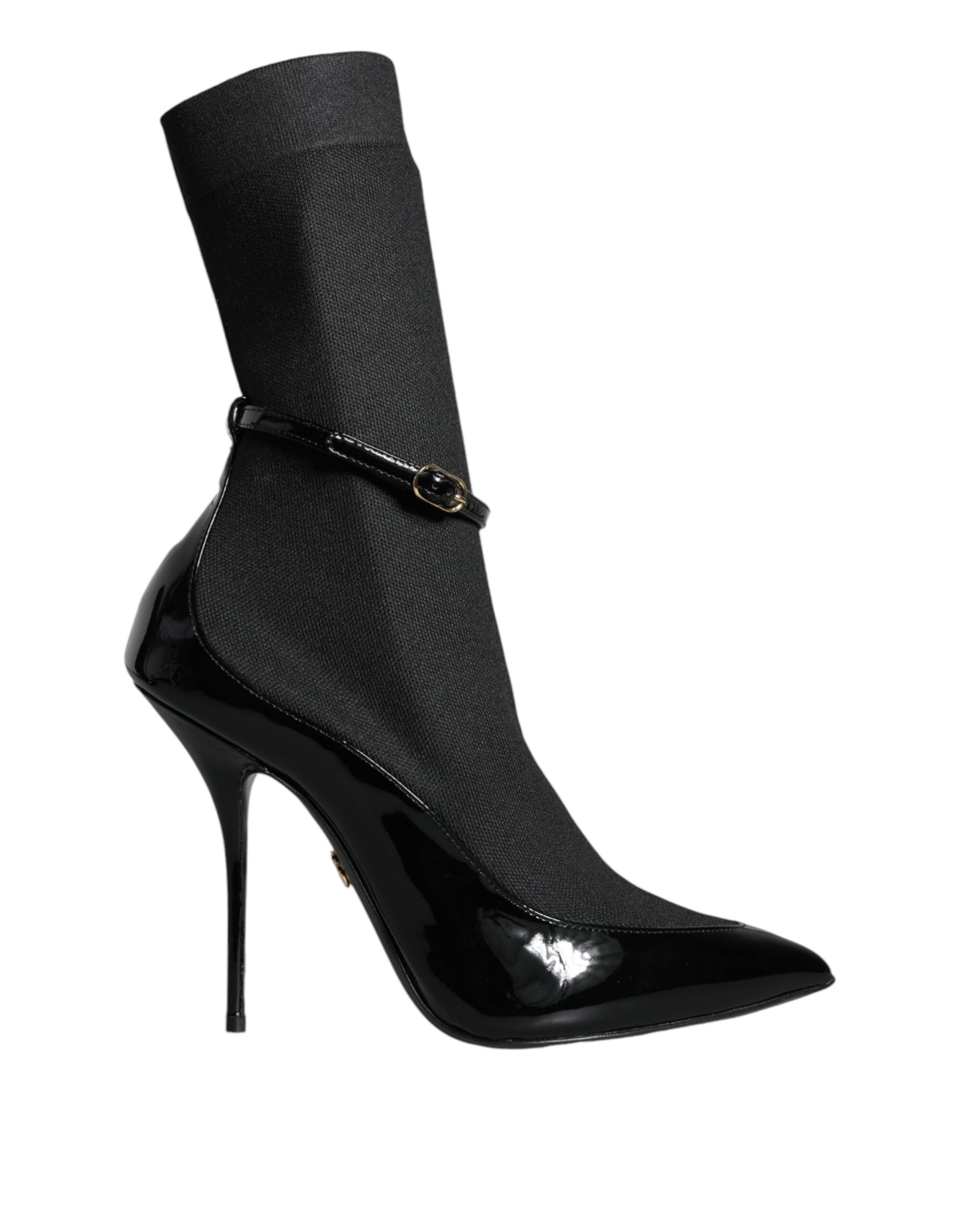 Black boot with high heel and buckle detailing
