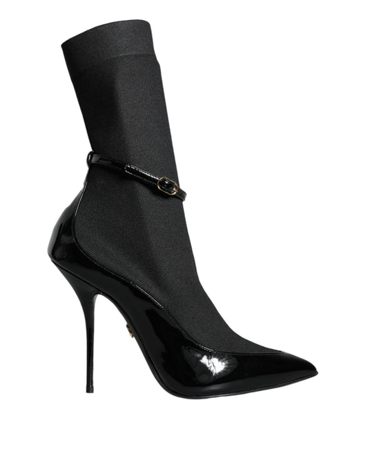 Black boot with high heel and buckle detailing