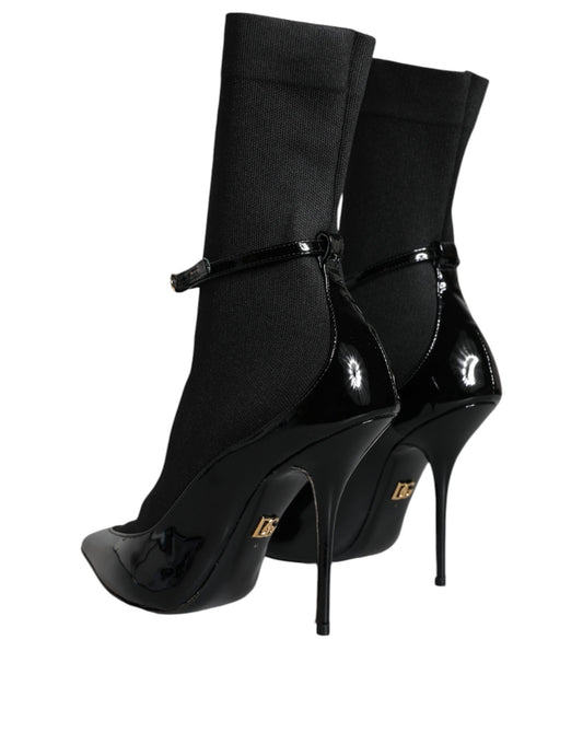 Pair of black high heel shoes with straps