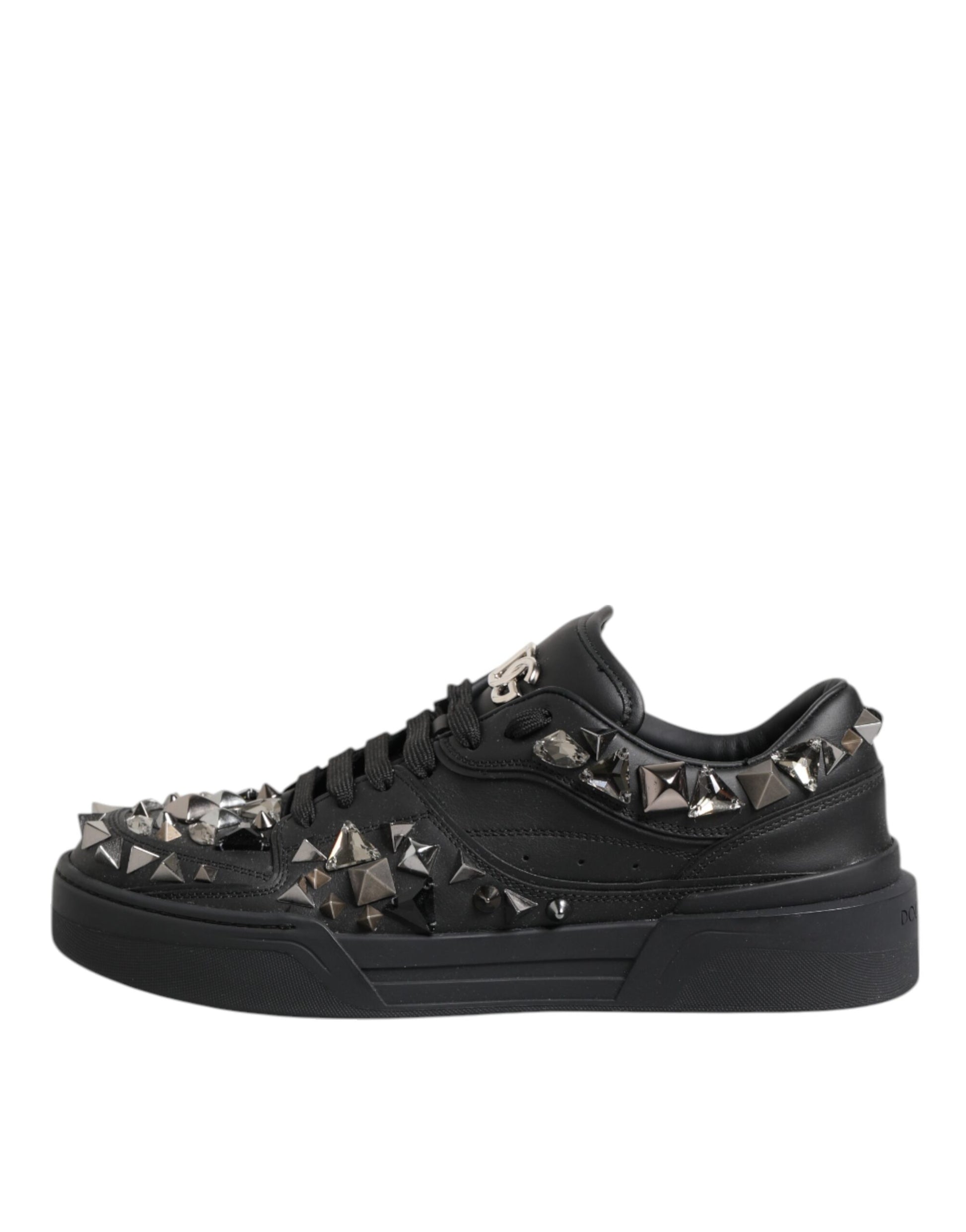 Black high top sneaker with silver studs and spikes on sides