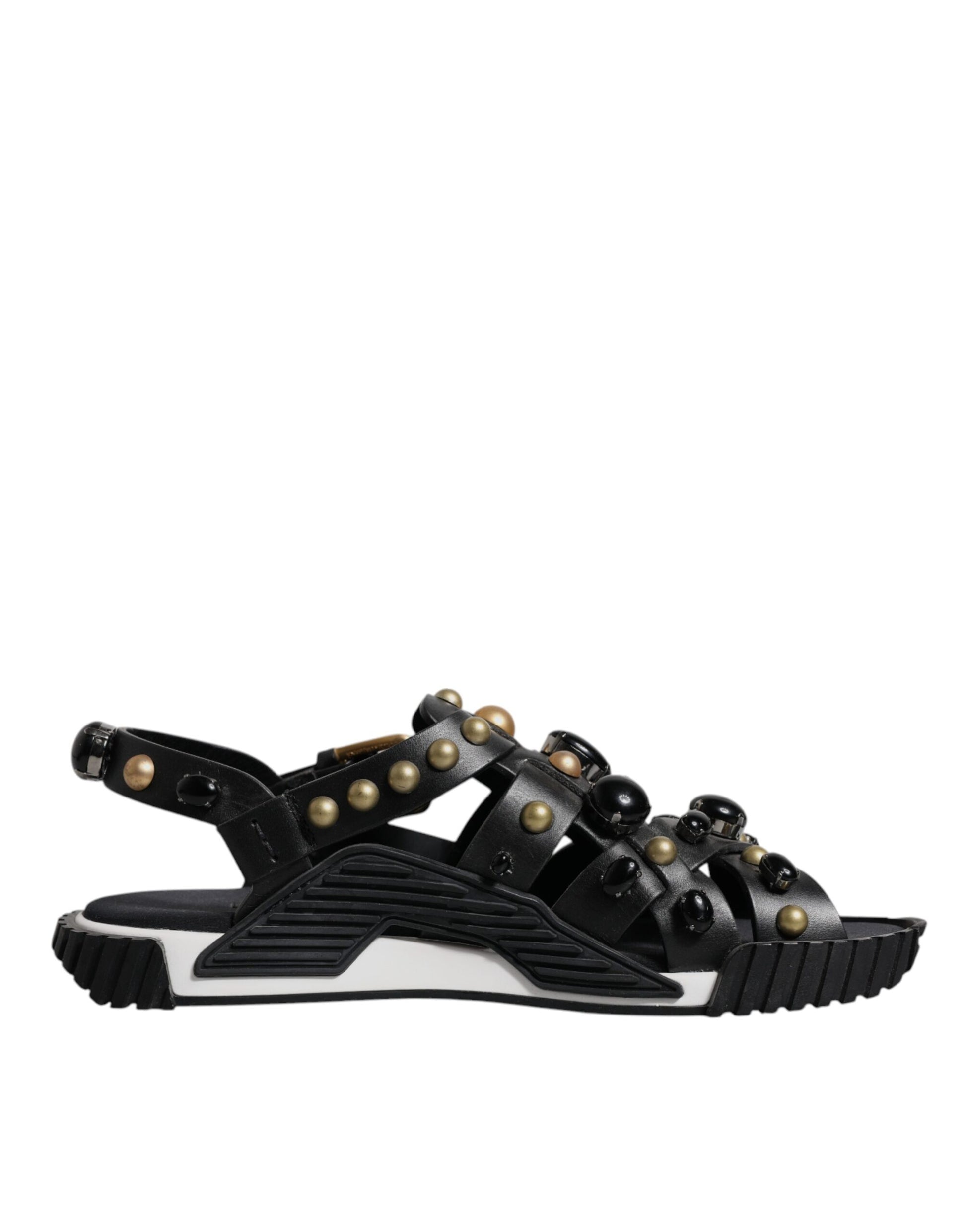 Black sandal with multiple straps and buckles