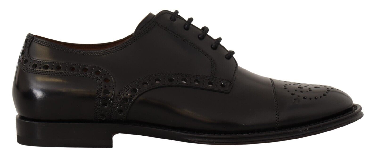 Pair of black dress shoes with laces and a small heel