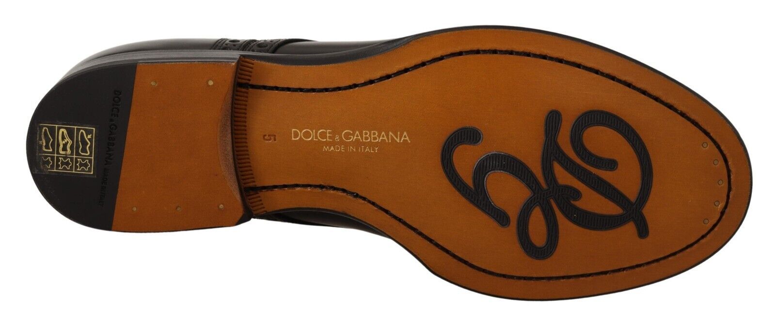 Pair of brown leather shoes with a logo on the side