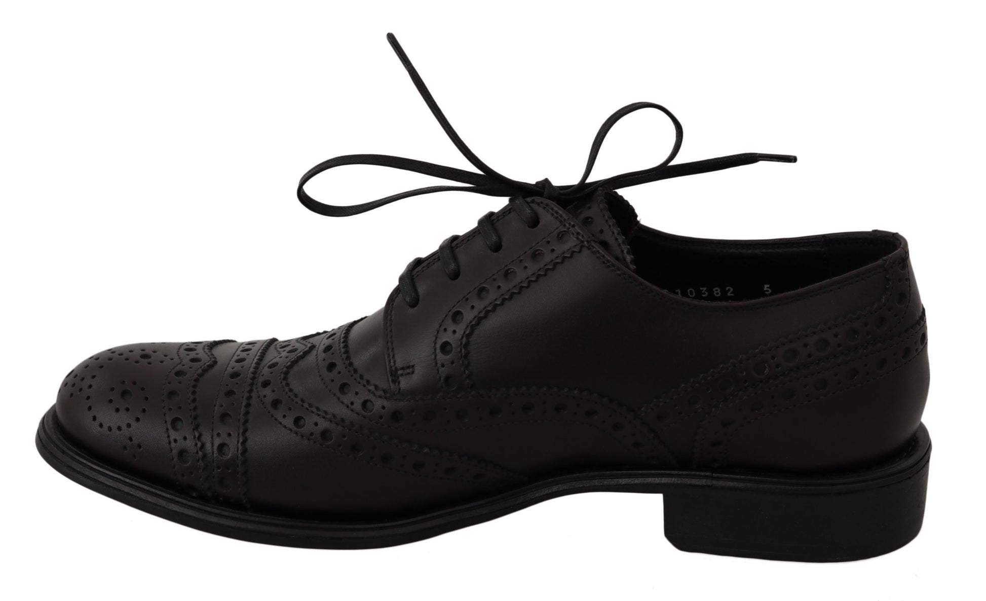 Black dress shoes with laces and bow tie detailing