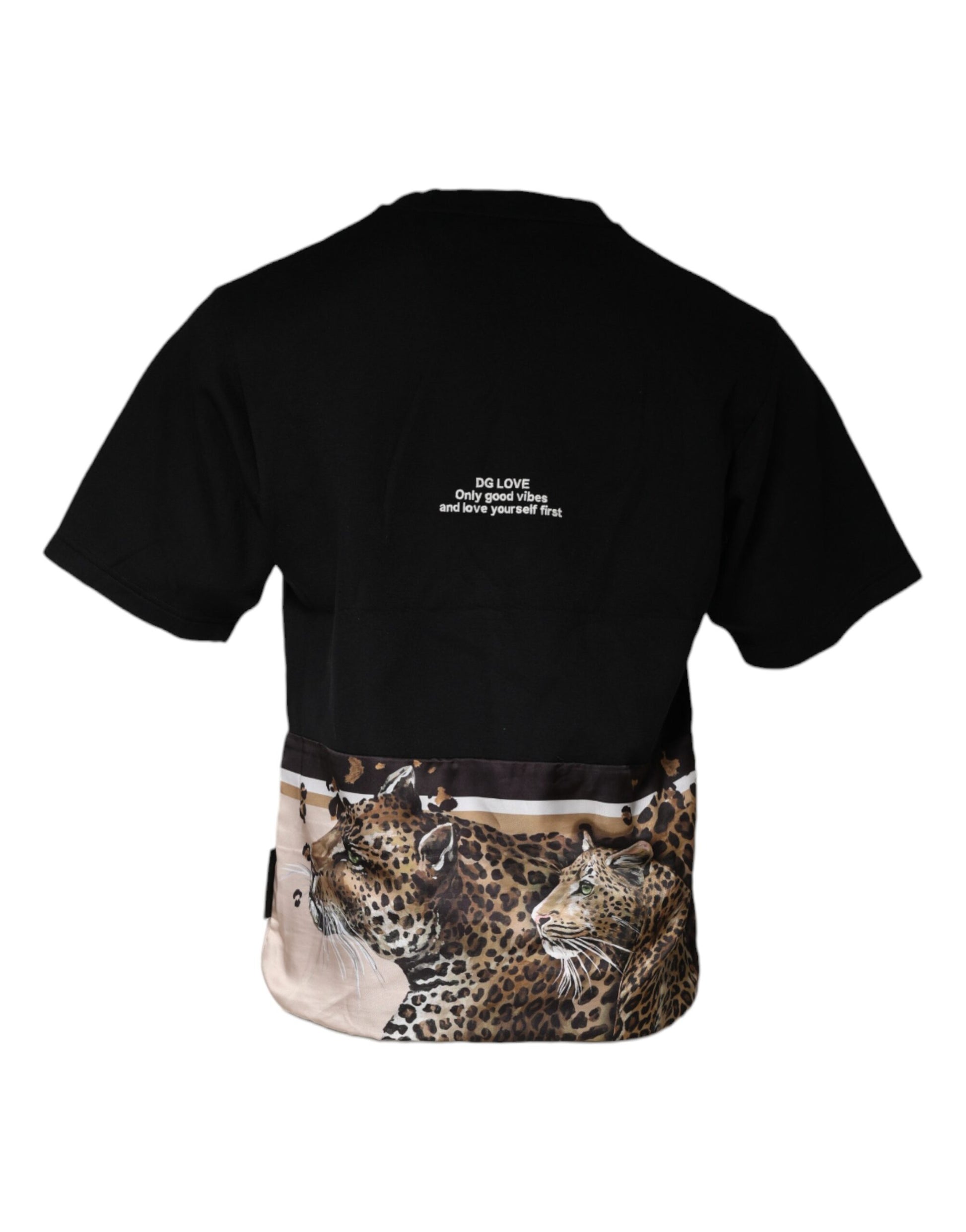 Black t-shirt with leopard print on back