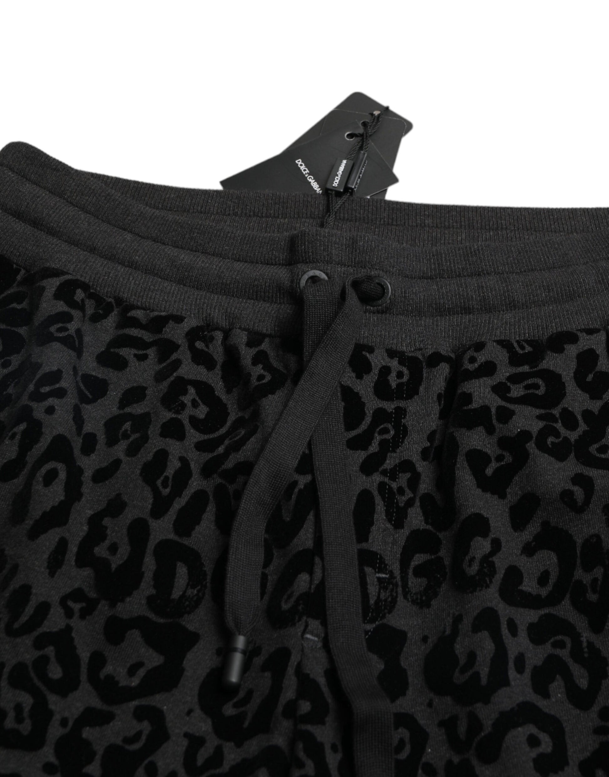 Black leopard print pajama bottoms with button closure