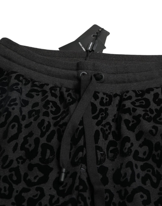 Black leopard print pajama bottoms with button closure