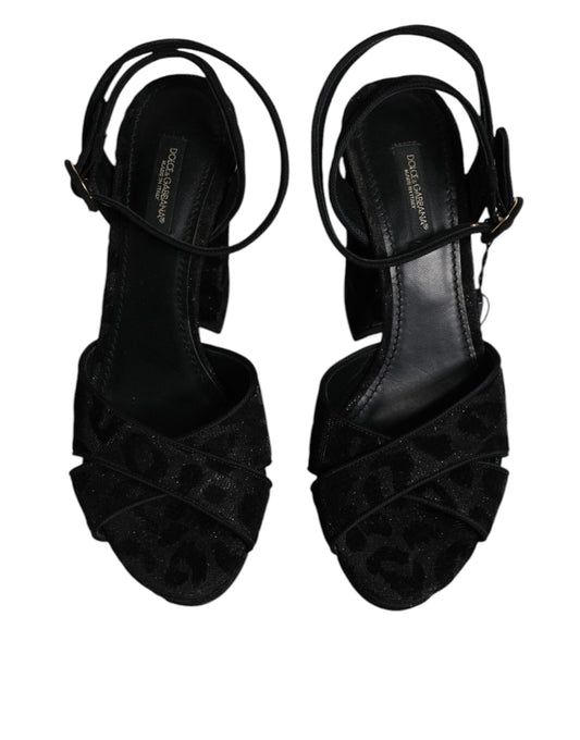 Pair of black glittery women's sandals