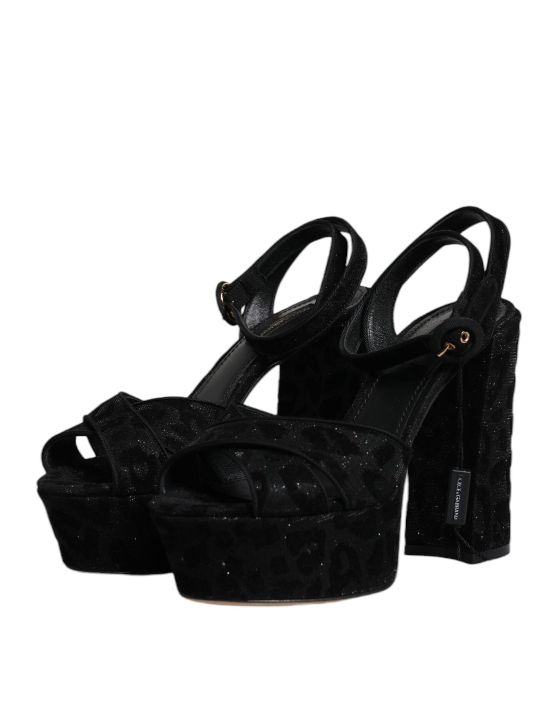 High heel shoes with glittery fabric and straps