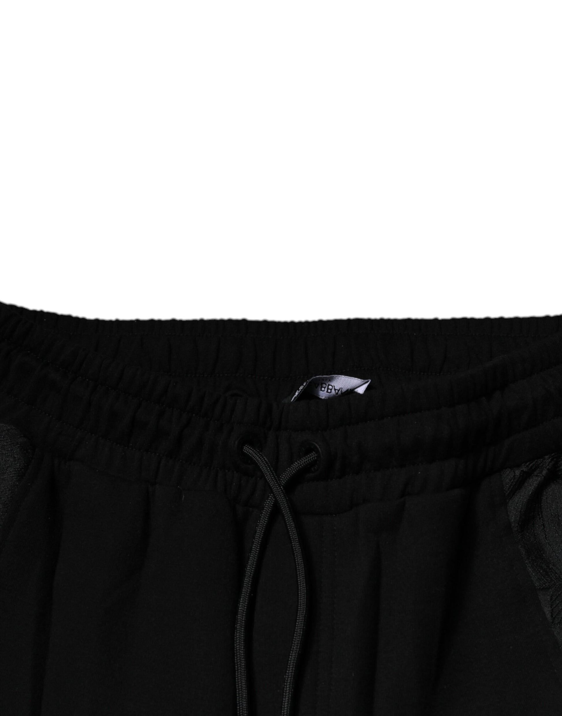 Black athletic shorts with drawstring waistband
