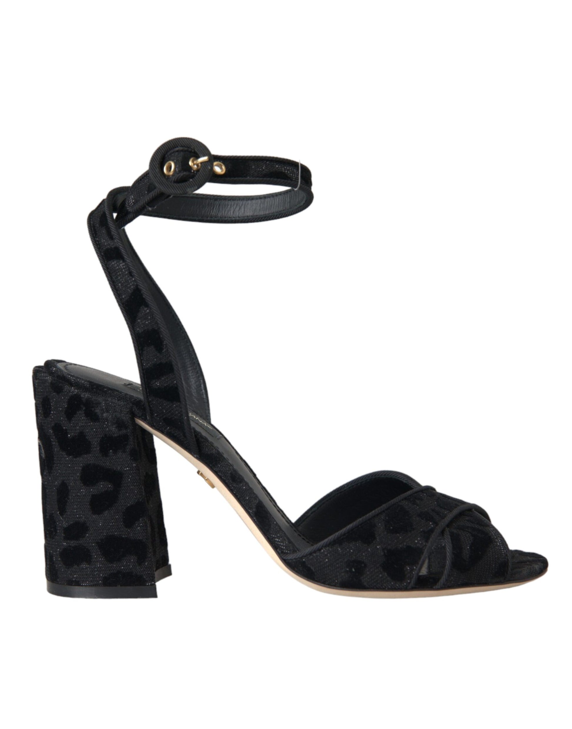 Black high heel sandal with strap over toe