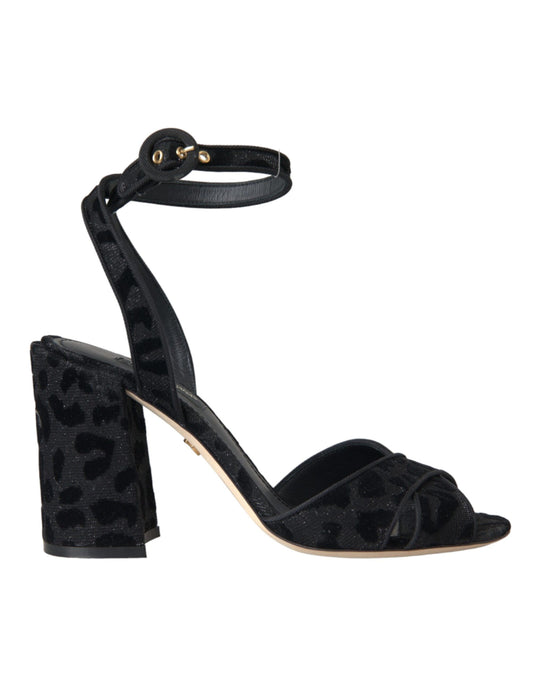 Black high heel sandal with strap over toe