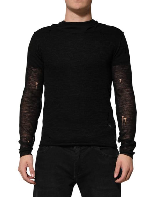 Black long sleeve shirt with lace detailing on arms
